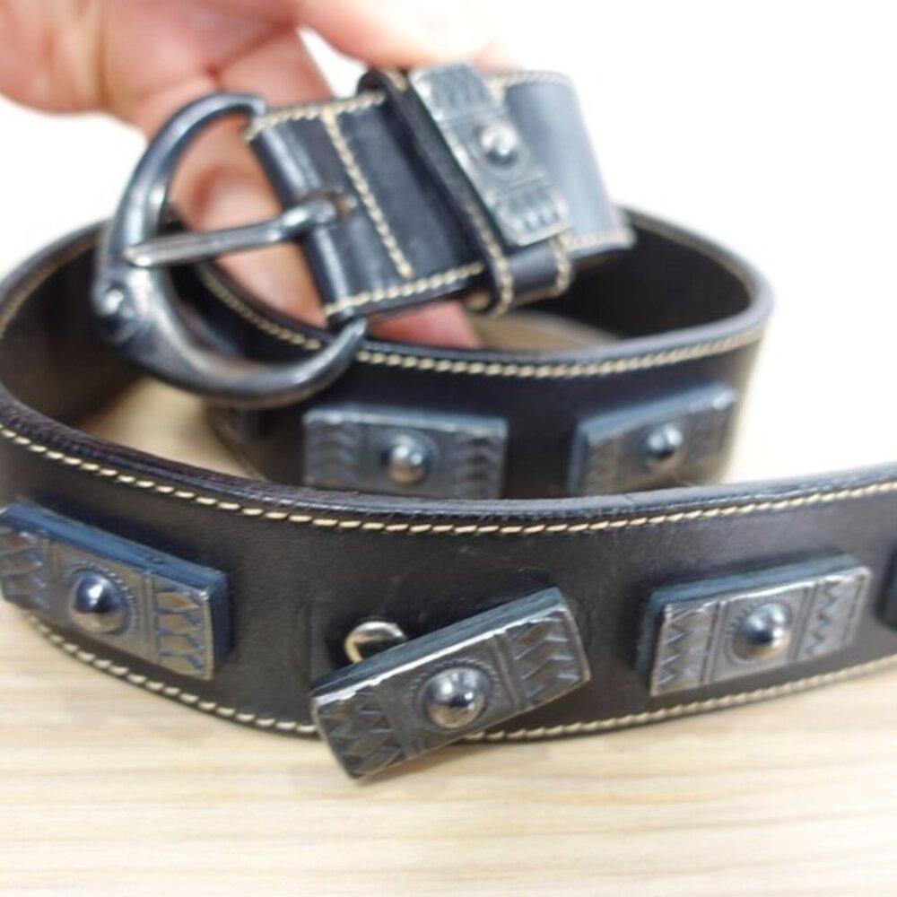 Y2K Punk Rock Metal Studded Belt 30 Black Leather Steampunk Heavy Gothic‎ Rock